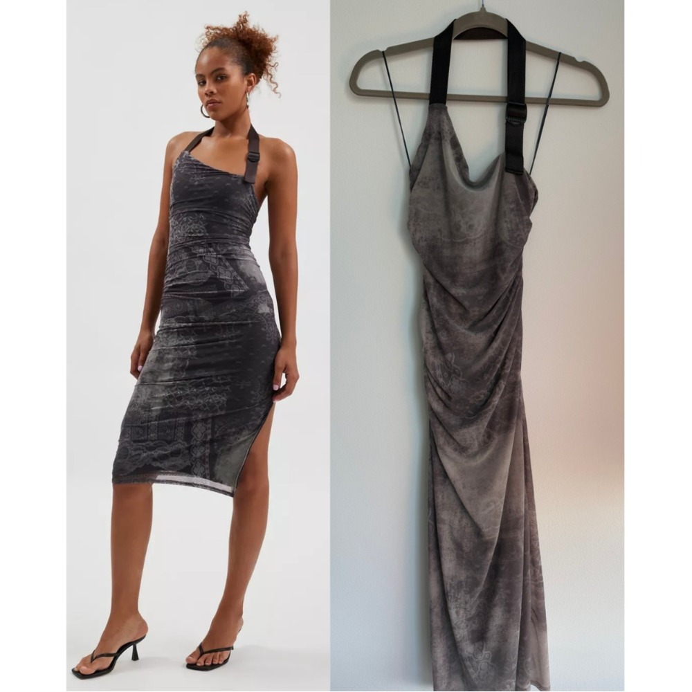 Silence + Noise Medium Buckle Halter Midi Dress Multi Urban Outfitters UO NWOT